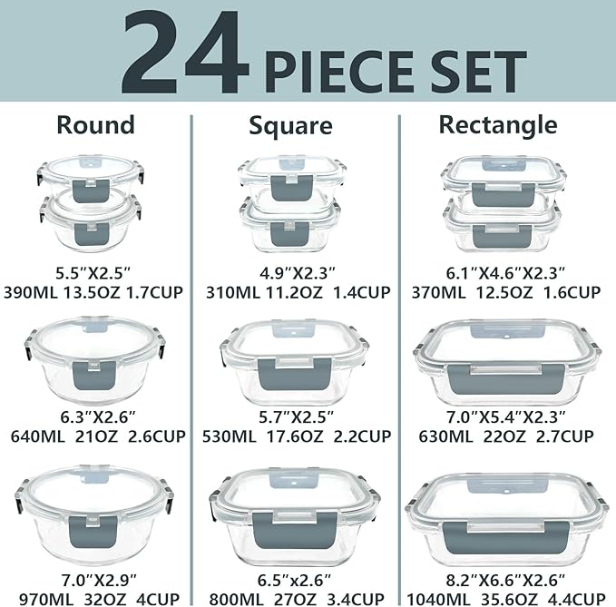 12 Pack Glass Food Storage Container Set - Image 2