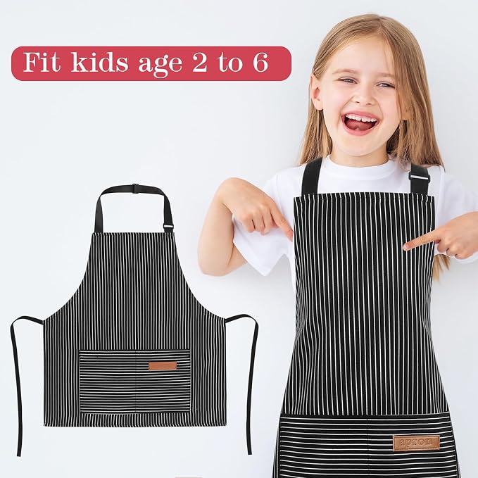 2 Pack Stripes Kids Apron, Kids Cooking Aprons - Image 3
