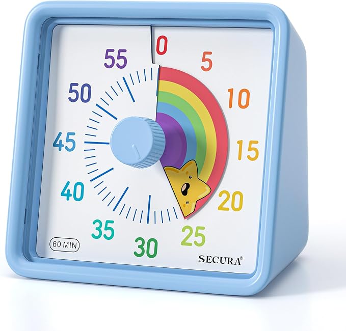 Secura 60-Minute Visual Timer for Kids, Time Clocks, Countdown Timer for Office by Secura