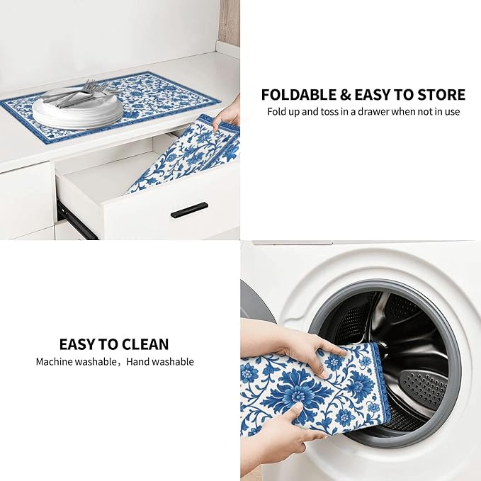 Blue and White Pattern Dish Drying Mats - Image 9