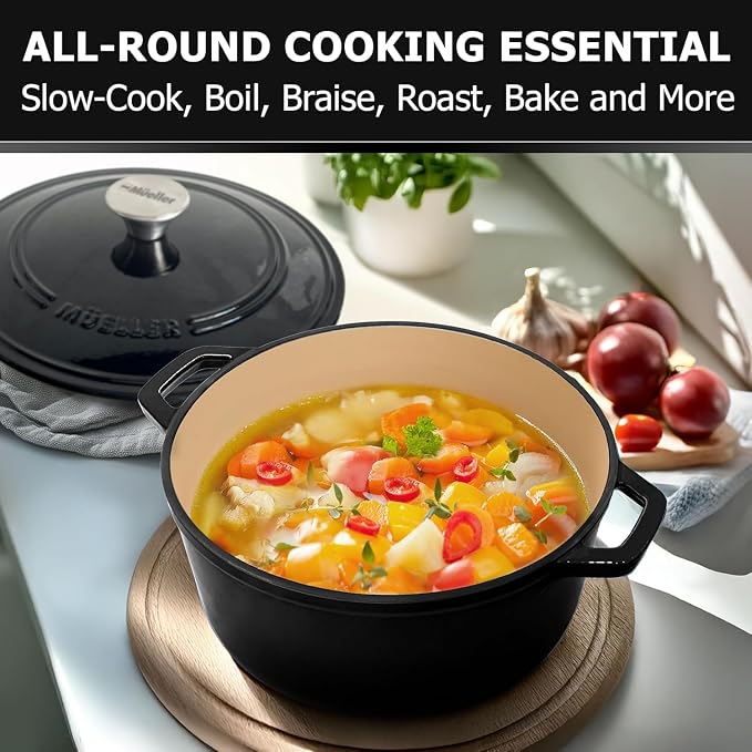 MUELLER HOME 4.5 QT Enameled Cast Iron Dutch Oven, Heavy-Duty Casserole Dish - Image 6