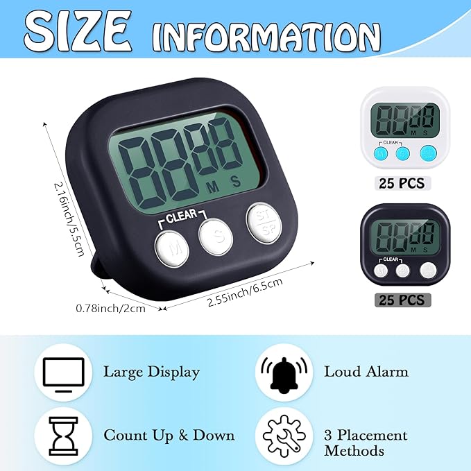 Xuhal 50 Pieces Digital Kitchen Timer Bulk, Small Magnetic Timers - Image 2