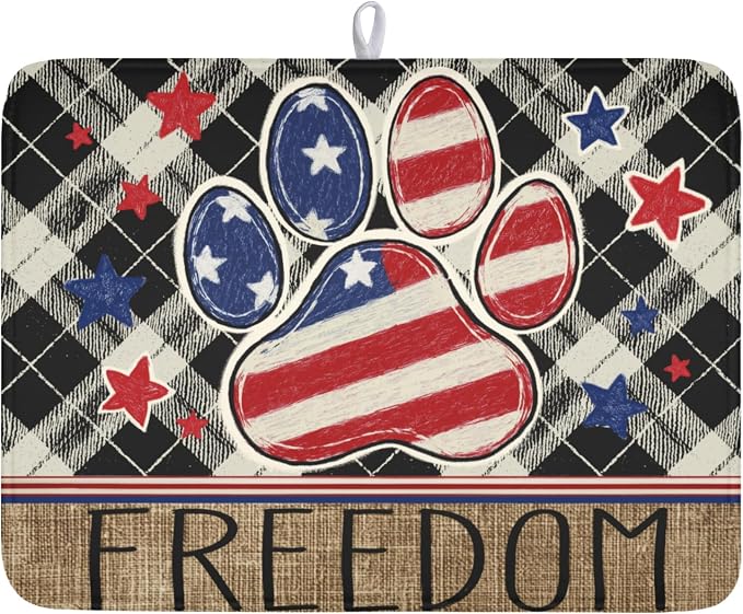 4th of July Dish Drying Mat 24x18 Inch, Patriotic Drying Mat by Trongr