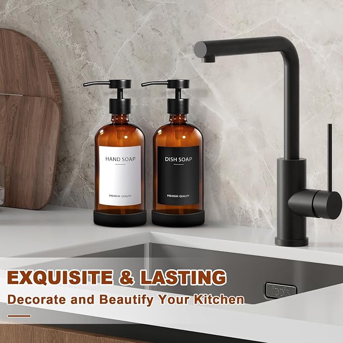RYTOXILO Amber Glass Soap Dispenser 4 Pack, Hand Soap Dispenser Bathroom - Image 6
