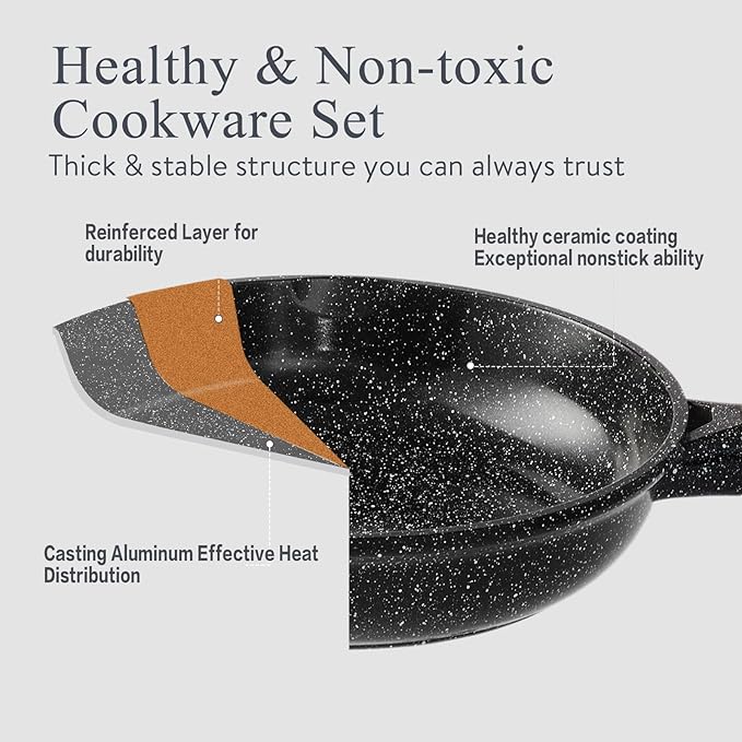 Pots and Pans Set Non Stick Non-Toxic 22 Pcs Ceramic Cookware Sets Nonstick - Image 5