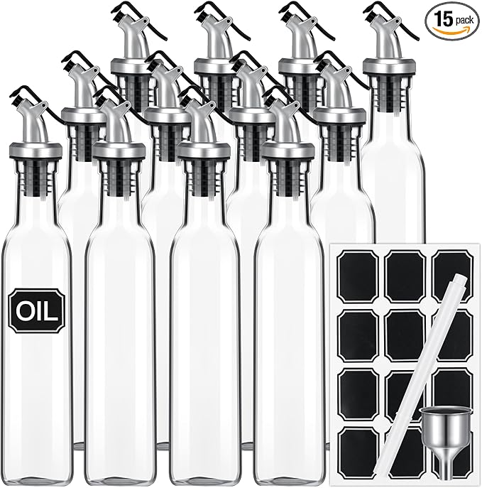 Hushee 12 Pcs Clear Glass Olive Oil Dispenser Bottles Sets Include 8oz Glass by Hushee