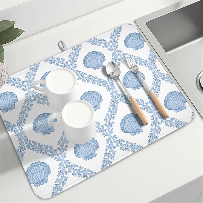 Summer Sea Shell Drying Mat 24x18 Inch, Light Blue Drying Mat - Image 7