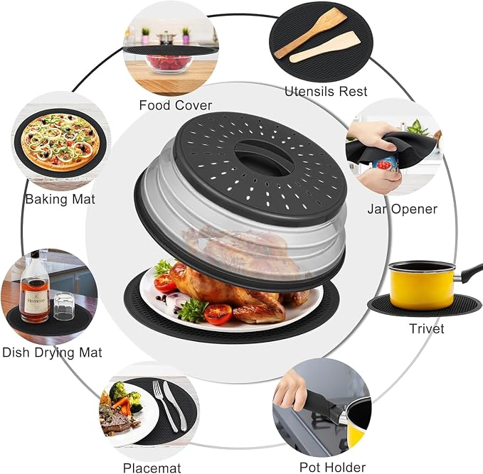 4 in 1, WENWELL 2 Microwave Splatter Cover & 2 Mat, Cooking Splash Guard - Image 6