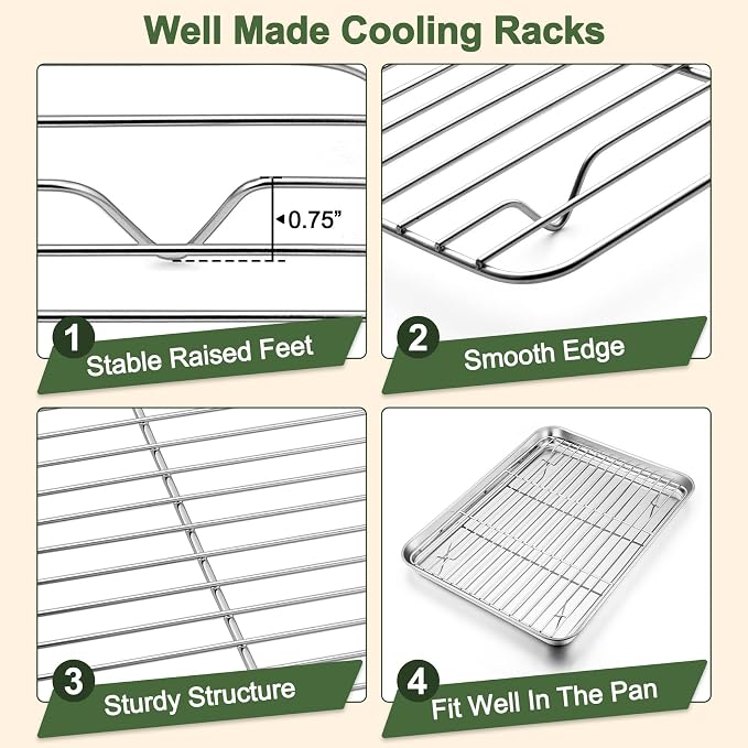 TeamFar Baking Sheet with Rack Set, 16/12.5/10.5 Inch Stainless Steel Cookie - Image 4