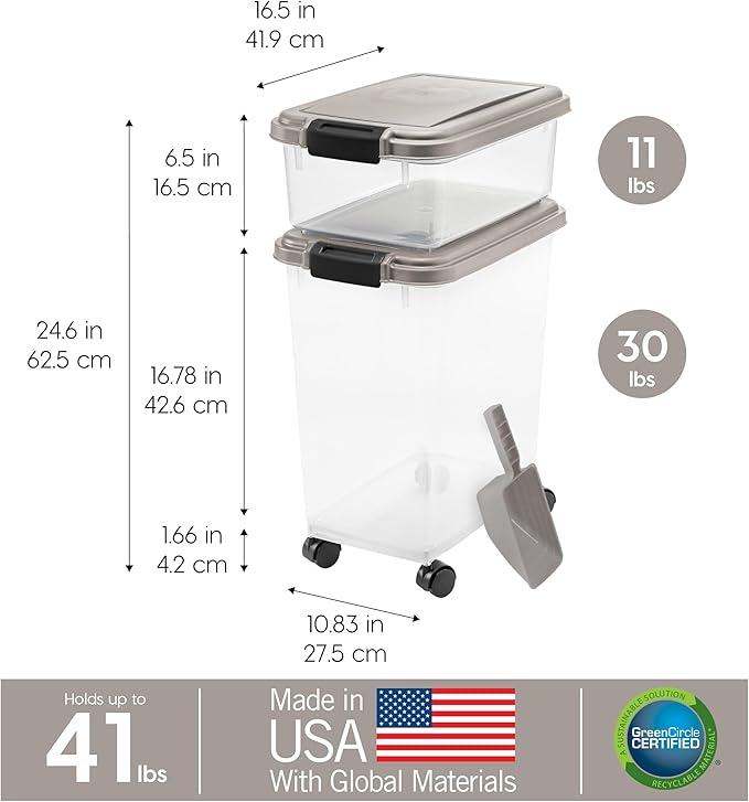 IRIS USA 30 lbs & 11 lbs Combo Airtight Dog Food Storage Container, Stackable - Image 3