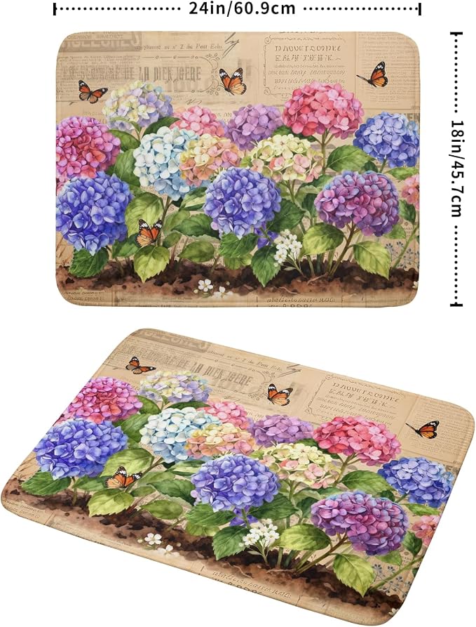 Vintage Flowers Dish Drying Mat Large 24 X18 Hydrangea Microfiber Drying Matt - Image 2