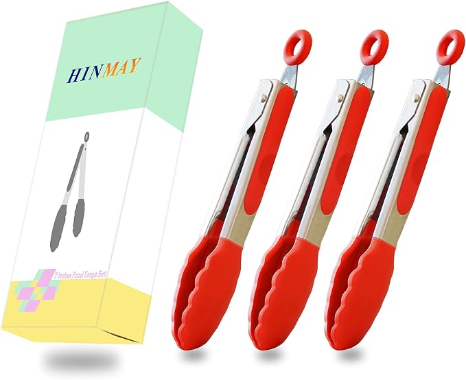 HINMAY 7-Inch Mini Silicone Tongs Small Serving Tongs - Image 7
