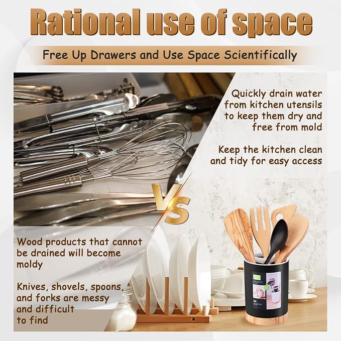Kitchen Utensil Holder Tableware Storage Bucket, Spoon Chopsticks Fork Drain - Image 5