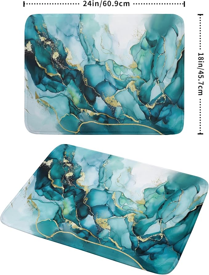 Giwawa Teal Marble Dish Drying Mat Turquoise Blue Marbling Print Dish Drainer - Image 2