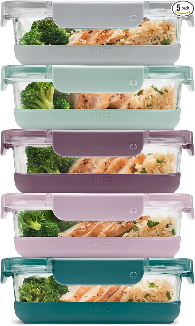Ello Duraglass 3.4 Cup Meal Prep Sets 10Pc, 5 Pack Set- Glass Food Storage by Ello