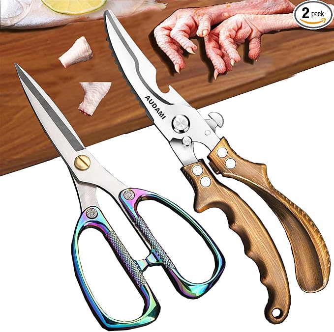 Poultry Shears 2-Pack, Heavy Duty Meat Scissors, Stainless Steel Spring Loaded by AUDAMI