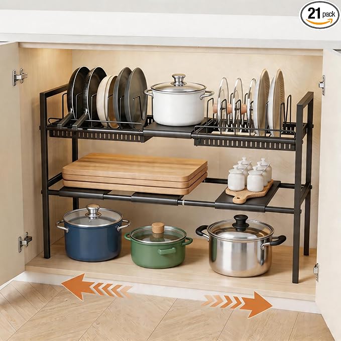 Pots and Pans Organizer Under Cabinet, Expandable Length, Adjustable Height by Unknown