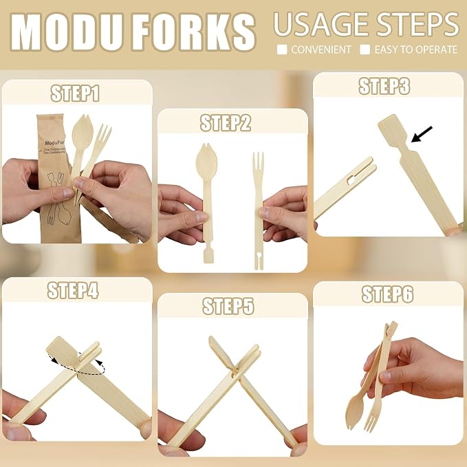 Bamboo Forks Set, 30 Sets Disposable Cutlery, Detachable 3 in 1 Bamboo Spoons - Image 4