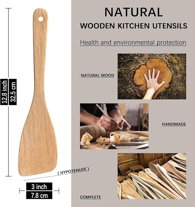 2PCS Wooden Spatulas for Cooking, 12.8inch Coated Schima Wood Turners for Frying - Image 2