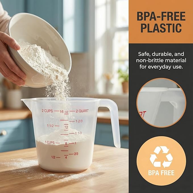 8 Pcs 2 Cup Capacity Plastic Measuring Cup, 16 Oz/500 ml Clear Graduated - Image 6
