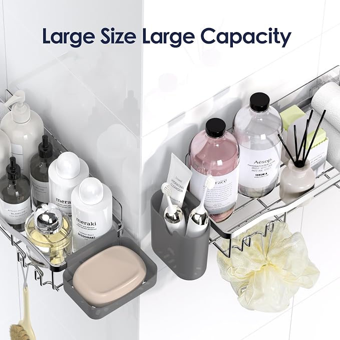 NESOMI Shower Caddy Adhesive Shower Organizer 7-Pack, Rustproof Stainless Steel - Image 8