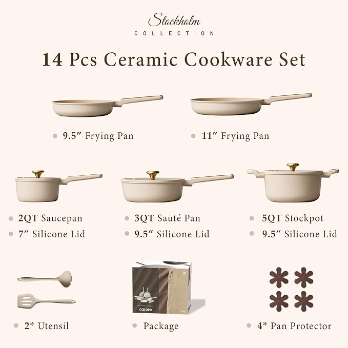CAROTE Ceramic Cookware Set Nonstick, Non-Toxic & PFAS-Free, Dishwasher - Image 2