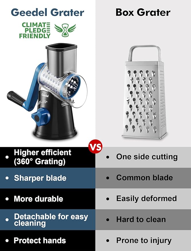 Geedel Rotary Cheese Grater, Kitchen Mandoline Vegetable Slicer - Image 2