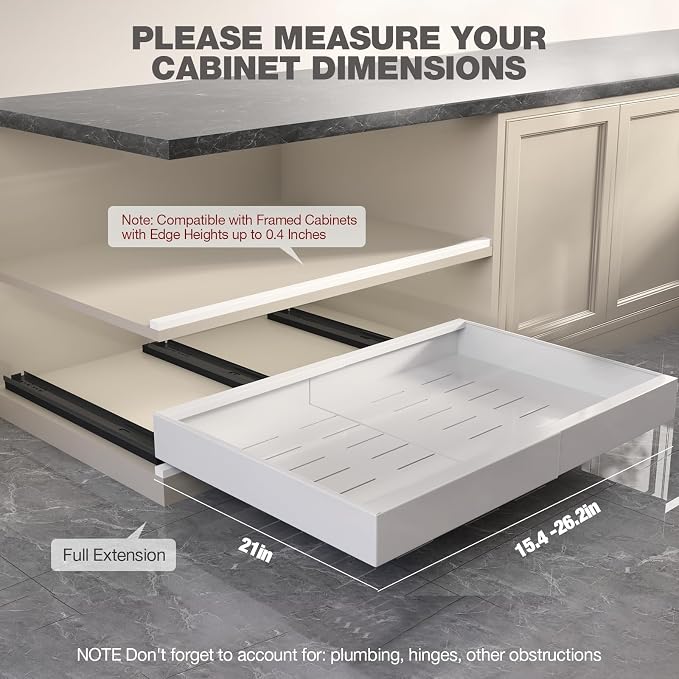 Seinloes 1 Pack Pull Out Cabinet Organizer 21" Deep, Full Extension 3 Slide - Image 6