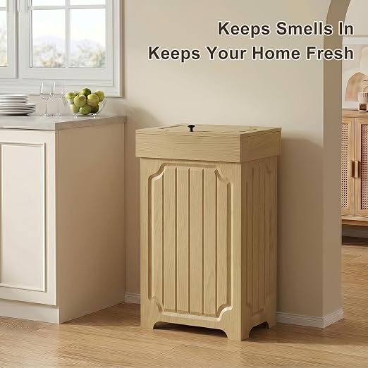 Povrgive Wood Trash Can Cabinet, 13 Gallon Hidden Kitchen Garbage Can - Image 4