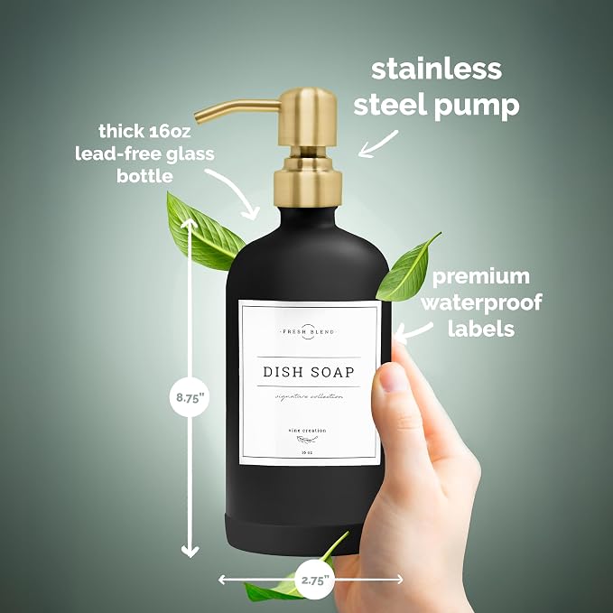 Vine Creations Black Glass Soap Dispenser, 2 Pack Kitchen Soap Dispenser Set - Image 6