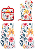4 Pcs Kitchen Stuff, Wild Floral Kitchen Oven Mitts, Pot Holders Sets by Qchengsan