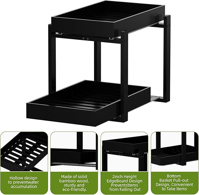 APRTAT 2 Pack Under Sink Organizer, Bamboo Wooden 2-Tier Pull-Out Storage - Image 6