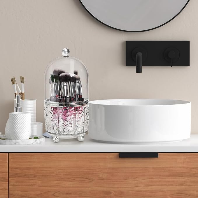 Eorbow Rotating Makeup Brush Holder, Dustproof Cosmetic Tools Organizer - Image 7