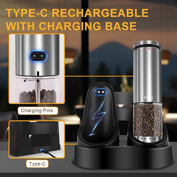 EIHO Electric Salt and Pepper Grinder Set USB Rechargeable, Upgraded External - Image 9
