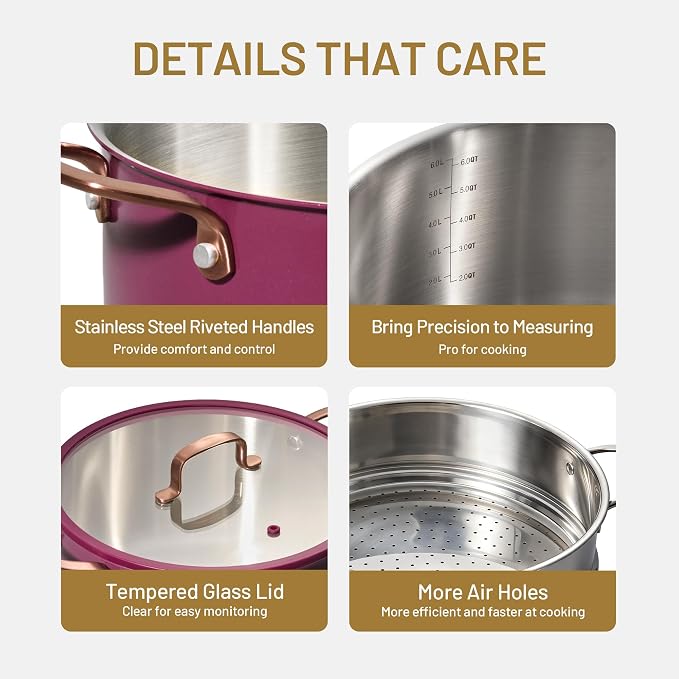 CAROTE 8QT Full Clad Tri Ply Stainless Steel Stock Pot - Image 4