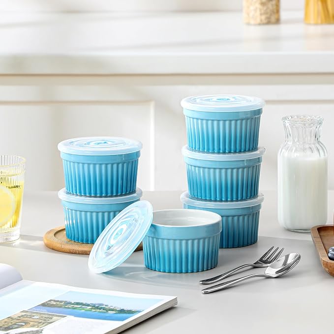 vancasso 6 oz Ramekins with Lid, Porcelain Creme Brulee Souffle Dishes - Image 6