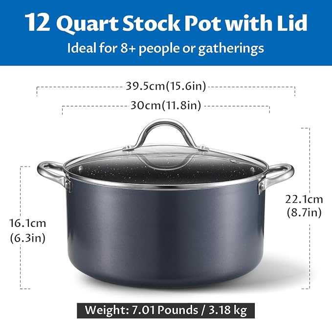 BEZIA 12 Quart Cooking Pot, Large Non Stick Induction Stock Pots - Image 2