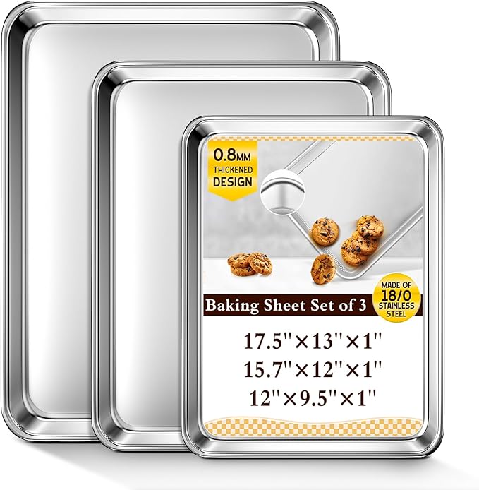 Baking Sheet Set of 3, Commercial Grade Stainless Steel Cookie Sheets by Unknown