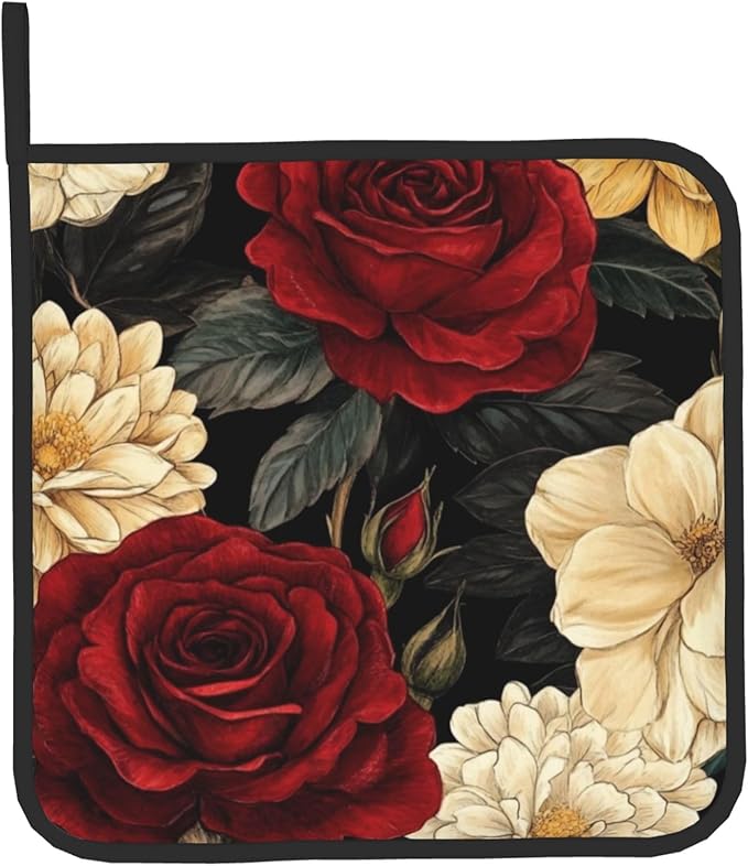 Boho Oven Mitts and Pot Holders Sets Vintage Peony Flowers Kitchen Mitts - Image 9