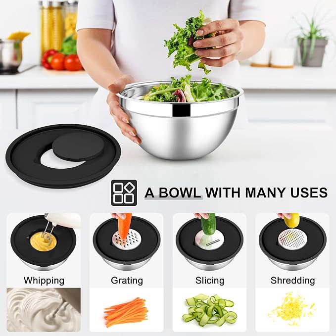 E-far Mixing Bowls with Lids Set, 7-Piece Stainless Steel Metal Mixing Bowls - Image 3