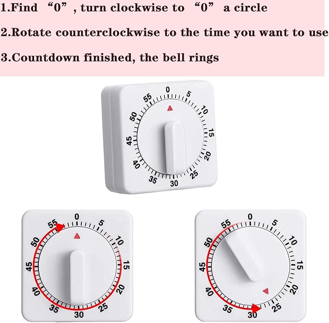 Weewooday 2 Pieces 60 Minute Visual Kitchen Timer Hour Mini Countdown - Image 5