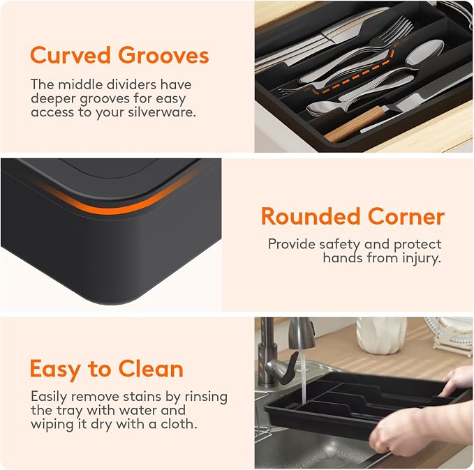 Lifewit Silverware Drawer Organizer Tray, Plastic Cutlery Storage - Image 6