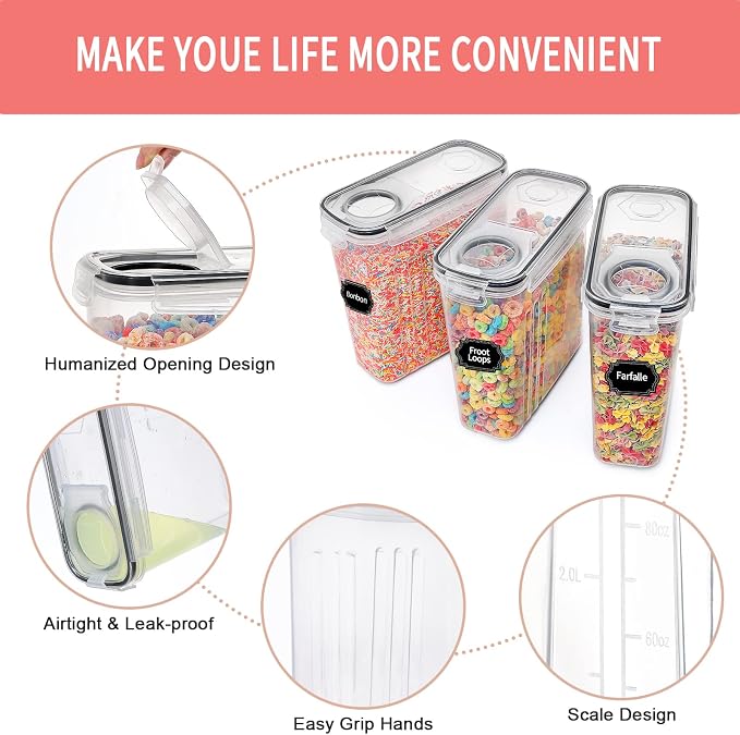 PRAKI Cereal Containers Storage Set, Cereal Dispensers - Image 3