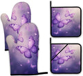 Purple Butterfly Oven Mitts and Pot Holders Set, Sparkling Kitchen Oven Gloves by Unknown