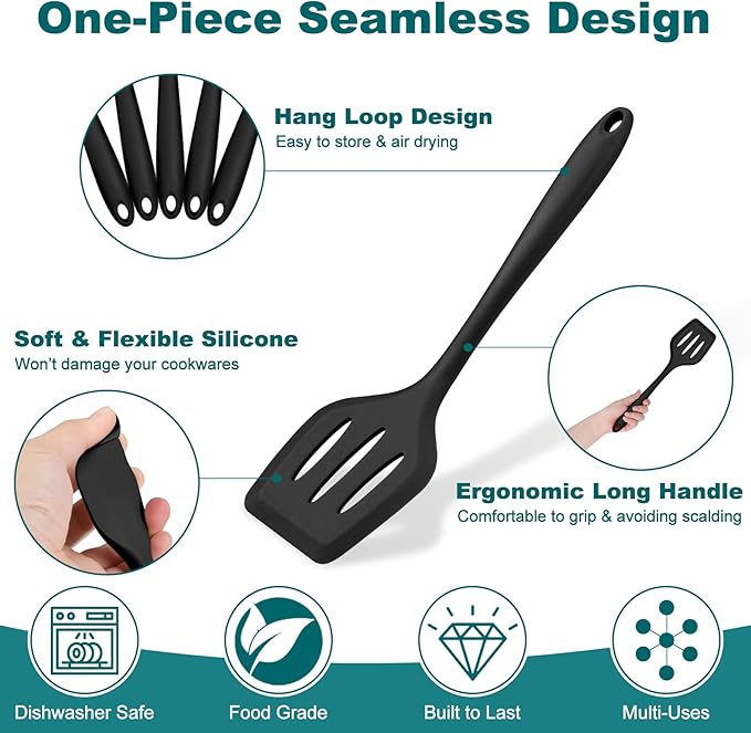 TeamFar Silicone Cooking Utensil Set of 7, Healthy & One-Piece, Anti-Heat & - Image 3