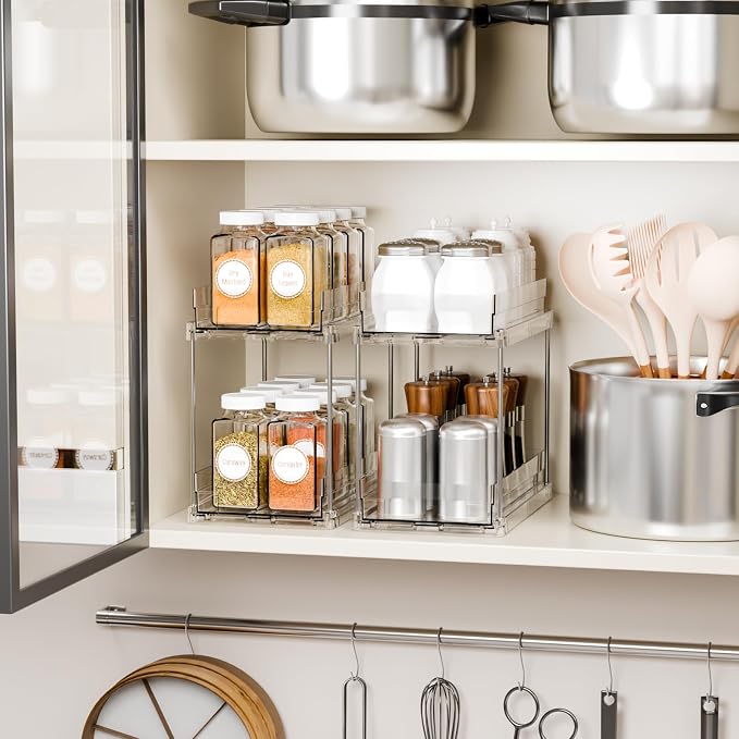 Yieach 2 Tier Vertical Spice Rack Pull Out, 10.4'' Deep Narrow Slide Out Spice - Image 6