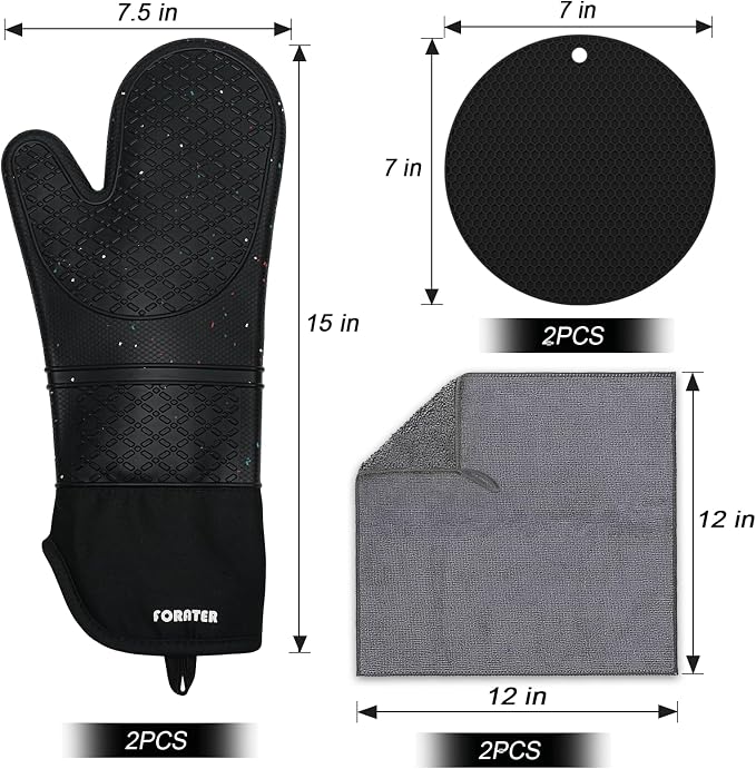 Silicone Oven Mitts 15'' Heat Resistant Flexible Oven Glove Set Hot Mitts - Image 2