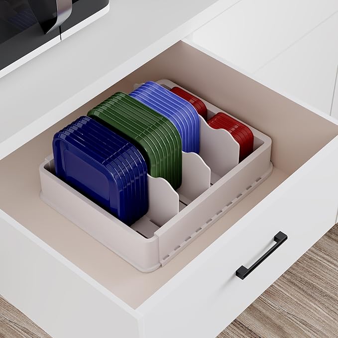 SWOMMOLY Expandable Food Storage Container Lid Organizer, Includes 6 Adjustable - Image 5