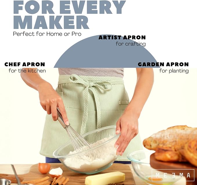 MEEMA Chef Waist Apron Cotton Fabric |Washable & Breathable Waitress & Server - Image 3
