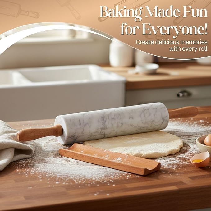 Flexzion Marble Rolling Pin Heavy Nonstick Stone Dough Roller - Image 5